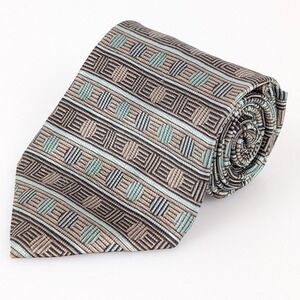 Enro 100% Silk Mens Neck Tie Geometric Pattern Brown Blue 57" x 4" Polka Dot